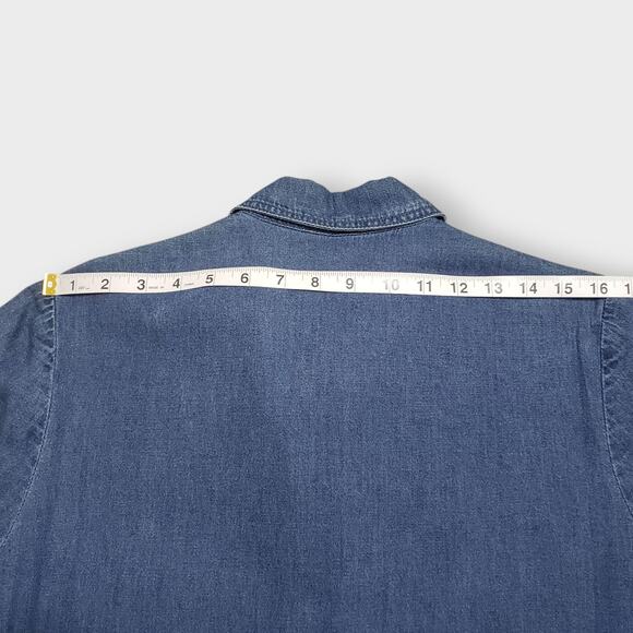 Karin Stevens Denim Floral Embroidered Button Maxi Dress Sz 12 Cottage Grandma - Picture 11 of 12